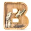 WOOD CITY Letter Piggy Bank For Adults Boys Girls Kids, Wooden 9 Inch Large Personalized Bills And Coins Bank Money Box, Customized Name DIY Creative Gift For Real-Money, Alphabet Decorations (B)