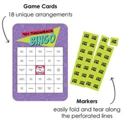Big Dot Of Happiness 90’s Throwback - Bar Bingo Cards And Markers - 1990s Party Bingo Game - Set Of 18