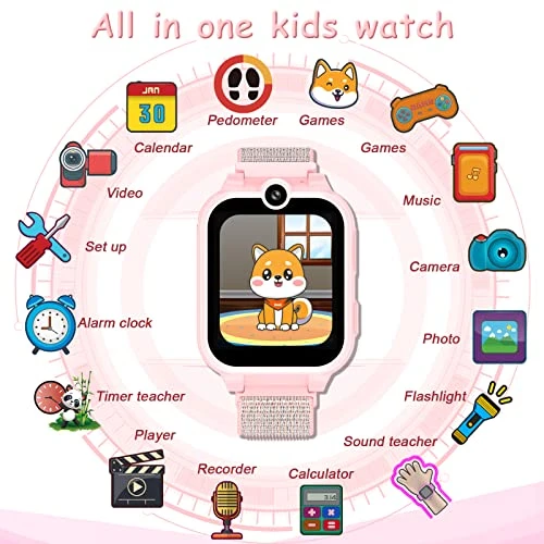 PTHTECHUS Kids Smart Watch For Girls Boys, HD Touch Screen Toys With 18 Puzzle Games MP3 Music Video Player Dual Camera Pedometer Flashlight Alarm Clock,Birthday Toys Gifts For 3-12 Years Old (Pink) 4 PTHTECHUS Kids Smart Watch For Girls Boys, HD Touch Screen Toys With 18 Puzzle Games MP3 Music Video Player Dual Camera Pedometer Flashlight Alarm Clock,Birthday Toys Gifts For 3-12 Years Old (Pink) - Image 2