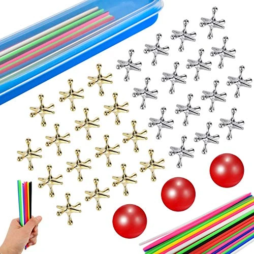 ZeeDix 90pcs Pick Up Sticks With 3 Sets Retro Metal Jacks Kit- Include 3 Pieces Red Rubber Balls And 30 Pieces Gold And Silver Metal Jacks, Classic Fun Game Gift Of Jacks For Kids Adults Family 3 ZeeDix 90pcs Pick Up Sticks With 3 Sets Retro Metal Jacks Kit- Include 3 Pieces Red Rubber Balls And 30 Pieces Gold And Silver Metal Jacks, Classic Fun Game Gift Of Jacks For Kids Adults Family