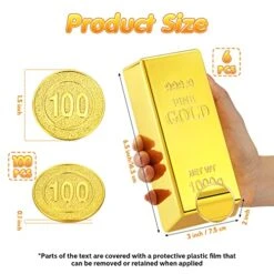 Liliful 100 Fake Gold Coin 6 Fake Gold Bar Replica 6.5 Inch Brick 6 Canvas Drawstring Bag Pouch Bullion Glittering Movie Prop For Stage Decoration Pirate Costume Party Supplies Paper Weight Door Stop -Folkmanis Toys Shop 51oM5IxvoGL