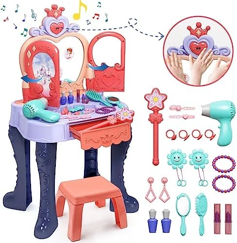 Eohemeral Toddler Vanity Makeup Table With Mirror And Chair, Open Doors By Gestures,Toddler Kids Vanity Set With Music Sound & Light Magic And Accessories, Girls Vanity For Toddlers 3-5 Years Old 9 Eohemeral Toddler Vanity Makeup Table With Mirror And Chair, Open Doors By Gestures,Toddler Kids Vanity Set With Music Sound & Light Magic And Accessories, Girls Vanity For Toddlers 3-5 Years Old - Image 7