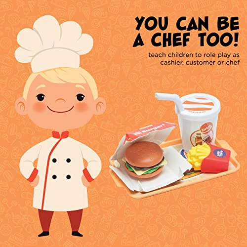 Pretend Play Burger Shop With Menu Toy Set, Kids Kitchen Playset Play Food Retro Diner Stand For Kids - Toddler Kitchen Playset Accessories Toy With Juice Drink Machines, Hamburger Fastfood- 25 PCS 8 Pretend Play Burger Shop With Menu Toy Set, Kids Kitchen Playset Play Food Retro Diner Stand For Kids - Toddler Kitchen Playset Accessories Toy With Juice Drink Machines, Hamburger Fastfood- 25 PCS - Image 6