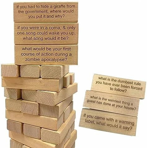 FOIVOS 54 Pieces Questions Tumbling Tower Game, Wooden Stacking Tower Games Tumbling Blocks Set, Building Blocks Lawn Yard Outdoor Game, Fun Indoor Game For Kids, Adults And House Parties (1 Pcs) 9 FOIVOS 54 Pieces Questions Tumbling Tower Game, Wooden Stacking Tower Games Tumbling Blocks Set, Building Blocks Lawn Yard Outdoor Game, Fun Indoor Game For Kids, Adults And House Parties (1 Pcs) - Image 7
