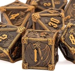 KERWELLSI Critical Role Playing Dice, Gold Metal DND Dice Set With Box, Dungeons And Dragons Dice, D And D Dice Set D&D, Polyhedral RPG Dice D20 D12 D10 D8 D6 D4 -Folkmanis Toys Shop 51pjoJ1kxL. AC