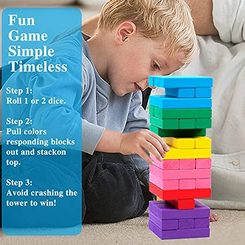 Stacking Board Game,Colored Wooden Stacking Game,48PCS Tumble Tower With Dice,Colorful Stacking Block Party Game,Educational Stacking Building Blocks For Kids,Stacking Gifts Set For Boys Girls Adults 7 Stacking Board Game,Colored Wooden Stacking Game,48PCS Tumble Tower With Dice,Colorful Stacking Block Party Game,Educational Stacking Building Blocks For Kids,Stacking Gifts Set For Boys Girls Adults - Image 5