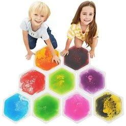 Special Supplies Hexagon Floor Liquid Tiles For Kids, Set Of 9, Colorful Early Learning Activity Mats For Toddlers And Children, Anti-Slip Backing For Active Play, Dance, And Games