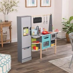 KidKraft Alexa-Enabled 2-in-1 Wooden Kitchen & Market With Lights And Sounds, Interactive Foods And Games Plus 105 Accessories -Folkmanis Toys Shop 51qBfRdWxTL