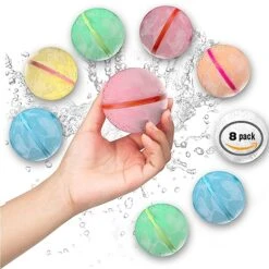 Reusable Water Balloons For Kids (8 Pack) | Refillable Water Balloons With Mesh Bag | Reusable Water Balls | Magnetic Water Balloons | Latex-Free Silicone Water Balloon | Poolsider Reusable Balloons