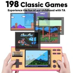 EASEGMER Handheld Games For Kids, Built-in 198 Retro FC Video Games, 3 Inch Portable Video Games Player Best Kids Electronic Gift Toys For Boys Ages 4-12 (Pink)