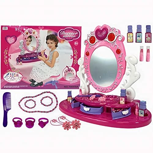 Dresser Vanity Beauty Set - Pink Princess Pretend Play Dressing Table Top Set With Makeup Mirror, Jewelry And Accessories - Music And Lights For Little Girls 9 Dresser Vanity Beauty Set - Pink Princess Pretend Play Dressing Table Top Set With Makeup Mirror, Jewelry And Accessories - Music And Lights For Little Girls - Image 7