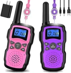 Wishouse Walkie Talkies For Kids Rechargeable With USB Charger 6000mAh Battery,Outdoor Camping Games With Flashlight Lanyard,Toys For Girls,Halloween Xmas Birthday Gift For Children 2 Pack Pink Purple -Folkmanis Toys Shop 51qbNB4xLeL. AC