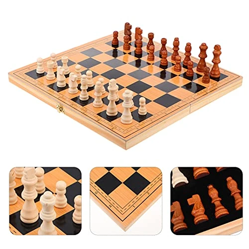Kisangel Kids Playsets Travel International Chess Set For Kids And Adults Chess Checkers Backgammon Game Set With Wooden Folding Portable Chess Board Vintage Toys 5 Kisangel Kids Playsets Travel International Chess Set For Kids And Adults Chess Checkers Backgammon Game Set With Wooden Folding Portable Chess Board Vintage Toys - Image 3