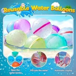 URMONA Reusable Water Balloons For Kids Adults, 6 PCS Summer Beach Party Water Ball, Outdoor Water Toys Foar Trampoline, Backyard And Inflatable Pool Game