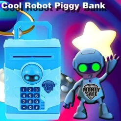 Yoego Cool Robot Electronic Password Piggy Bank - Great Gift Toy For Kids With Fun Lights & Sound Effects, Automated Bill Feeder, Coin Slot, PIN Protection & More, For Boys & Girls (Light Blue) -Folkmanis Toys Shop 51r4CdBn2XL