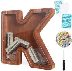 Piggy Bank For Kids Boys Girls,Wooden Letter Piggy Bank With 26 Enlish Alphabet,50 Animal Stickers,1 Number Sticker, A Small Screwdriver,Saving Box DIY Money Saving Bank(A) -Folkmanis Toys Shop 51rP0T7cJeL. AC
