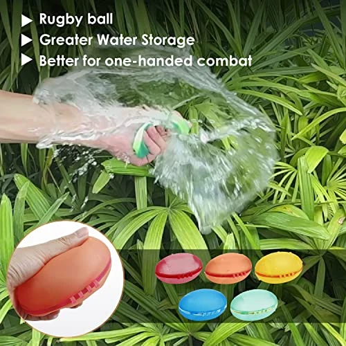 Reusable Water Balloons, Rugby Magnetic Quick Fill Self Sealing, Easier To Grip, Refillable Water Balls For Kids, Water Bomb Splash Balls For Pool Party Beach Toys Water Games(5 Pcs) 4 Reusable Water Balloons, Rugby Magnetic Quick Fill Self Sealing, Easier To Grip, Refillable Water Balls For Kids, Water Bomb Splash Balls For Pool Party Beach Toys Water Games(5 Pcs) - Image 2