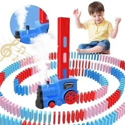 Skirfy Domino Train,200 Pcs Dominoes For Kids With Steam,Light & Sound, Automatic Domino Train Toy With Storage Bag,Train Domino Stacker,Creative Birthday Gifts For Boys And Girls Age 3-6