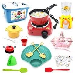 Kids Junior Tiny Real Easy Cooking Kitchen Set And Baking Kit - Mini Stove Burner, Chef - Easy Cook Real Food Utensils Gift For Boys And Girls Ages 6-12