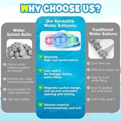 SOPPYCID Reusable Magnetic Water Balloons, 12 Pack Refillable Water Bomb Splash Balls Self Sealing Quick Fill, Latex-Free Silicone Water Toys For Kids Adults Water Games Outside Summer Fun Party -Folkmanis Toys Shop 51rrawfqe5L