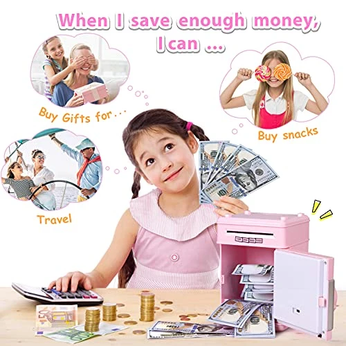MAGIBX Piggy Bank Toys For 6 7 8 9 10 11 Year Old Girl Gifts, Money Saving Box For Teen Girls Toys Age 6-8-10-12, Christmas Birthday Gifts For 7 8 Year Old Girls Stuff ATM Machine For Kids 5-7, Pink 4 MAGIBX Piggy Bank Toys For 6 7 8 9 10 11 Year Old Girl Gifts, Money Saving Box For Teen Girls Toys Age 6-8-10-12, Christmas Birthday Gifts For 7 8 Year Old Girls Stuff ATM Machine For Kids 5-7, Pink - Image 2