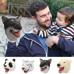 White Tiger Hand Puppets, Realistic Latex Soft Rubber Stretchy Animal Toy Animal Head Toys Storytelling Role Play Birthday Party Supplies For Kids Girls And Boys (White Tiger)