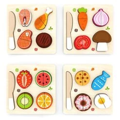 GRINNNIE Wooden Puzzles For Toddlers 3 4 5 Years Old, Montessori 4 PCS Kitchen Food Cutting Puzzle Set, Great Preschool Educational Pretend Play Toy For Girl And Boy Christmas Birthday…
