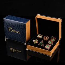 Cttasty DND Dice Set Hollow Metal Dice Set Handmade 7pcs Polyhedral Dice Set DND RPG MTG Role Playing Game Dice Set D&D Dice With Gift Case For DND Dungeons And Dragon (Green Gold) -Folkmanis Toys Shop 51sBB6BWs3L
