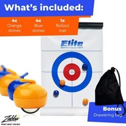 Elite Sportz Equipment Curling Game - Tabletop Games For Adults, Kids & Families - 4 Ft X 1 Ft Mat For Indoor Fun W/Bonus Travel Bag - Ages 6 & Up -Folkmanis Toys Shop 51sJ7XphpvL