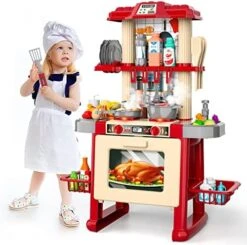 Kids Kitchen Playset For Toddlers Girls, Toy Sets Pretend Play Food Toy With Chair For Kids Ages 3-8, Kitchen Accessories Set With Light Sound Spray -Folkmanis Toys Shop 51sKOc0r7L. AC