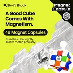 Swift Block 355S Magnetic 3x3 Speed Cube, 48 Magnets Classic Magic Cube Original Stickerless Fast Smooth Great Corner-Cutting Solving Puzzle Game Brain Toy For Kids And Adult
