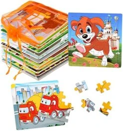 Jigsaw Puzzles, SANNIX 12 Pack Wooden Jigsaw Puzzles With 12 Organize Bags, Dinosaurs And Animals Toddlers Puzzles For Kids Ages 3-6, Party Favors Educational Learning Travel Toys For Boy, Girl -Folkmanis Toys Shop 51saMc9lRPL. AC