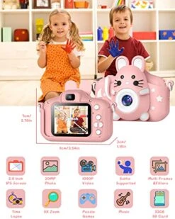 Kids Camera For 3-8 Years Old Toddlers Childrens Boys Girls Christmas Birthday Gifts Selfie Camera 20.0 MP HD 1080P IPS Screen Dual Digital Toy Camera With 32GB SD Card