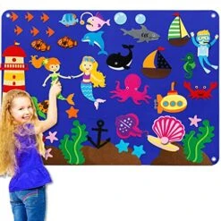 Craftstory 41 Pcs Ocean Animals Felt Board For Toddlers 3.5 Ft Under The Sea Flannel Stories Marine Figures Shark Octopus Mermaid Crafts Teaching Aid Wall Activity Interactive Play Kits
