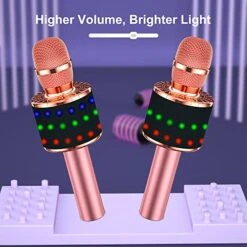 BONAOK Wireless Bluetooth Karaoke Microphone With Controllable LED Lights, 4-in-1 Portable Handheld Mic Speaker For All Smartphones, Birthday For Kids Adults All Age Q78(Rose Gold) -Folkmanis Toys Shop 51sjSGyeZ8L