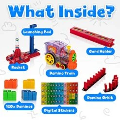 Automatic Domino Brick Laying Toy Train For Toddlers Aged 3-7 –Tracking Set With 120 Domino Pieces, Train, Rocket And Launching Pad – Easy To Use And Fun – Educational Game For Kids -Folkmanis Toys Shop 51slV6ylGHL
