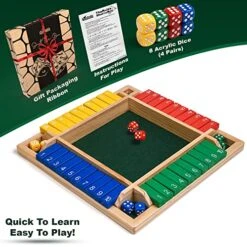 Wooden Shut The Box – Indoor Dice Game – Ideal For 2-4 Players – Great Family Game – Colorful Design - Comfortable Felt – Smart Math Game For Kids – Fun Learning Board Game - Nice Gift Packaging -Folkmanis Toys Shop 51swNM576PL