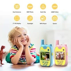 Dragon Touch Walkie Talkies Kids Camera, TalkieCam Multifunctional 1080P Digital Video Camera Toy With Built-in Games, Backlit LCD, Flashlight For 3-12 Year Old Boys Girls (Blue & Pink 2 Pack)