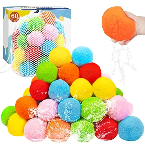 Korlon Tec 60 Pcs Reusable Water Balls, 2.5" Outdoor Water Toys Reusable Water Balloons For Kids, Summer Toys For Backyard Pool Trampoline Water Fun 3 Korlon Tec 60 Pcs Reusable Water Balls, 2.5" Outdoor Water Toys Reusable Water Balloons For Kids, Summer Toys For Backyard Pool Trampoline Water Fun