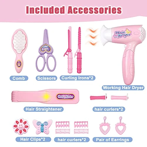 Portable Princess Vanity With Magic Mirror, Kids Makeup Vanity & Styling Tools, Lights And Sounds, Girls Toys Gifts For 3-12 Year Old Kids Toddler Birthday Gift 6 Portable Princess Vanity With Magic Mirror, Kids Makeup Vanity & Styling Tools, Lights And Sounds, Girls Toys Gifts For 3-12 Year Old Kids Toddler Birthday Gift - Image 4