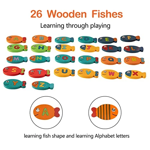 Magnetic Wooden Fishing Game Toy For Toddlers;30 PCS Montessori Sorting Puzzle Toys,Magnetic Learning Alphabet Letters Toys With 2 Pole And 1 Cat Doll 7 Magnetic Wooden Fishing Game Toy For Toddlers;30 PCS Montessori Sorting Puzzle Toys,Magnetic Learning Alphabet Letters Toys With 2 Pole And 1 Cat Doll - Image 5