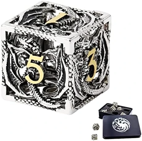Metal Dragon DND Dice Set,Copper Material D&D Style Dice For Medieval Fantasy RPG,7 Dies With Tin Box,Silver Dragon 8 Metal Dragon DND Dice Set,Copper Material D&D Style Dice For Medieval Fantasy RPG,7 Dies With Tin Box,Silver Dragon - Image 6