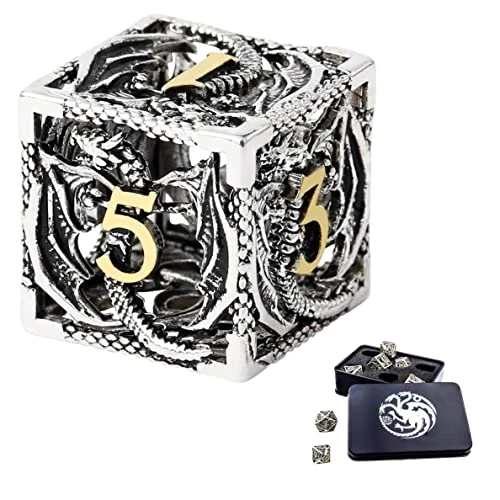 Metal Dragon DND Dice Set,Copper Material D&D Style Dice For Medieval Fantasy RPG,7 Dies With Tin Box,Silver Dragon 3 Metal Dragon DND Dice Set,Copper Material D&D Style Dice For Medieval Fantasy RPG,7 Dies With Tin Box,Silver Dragon