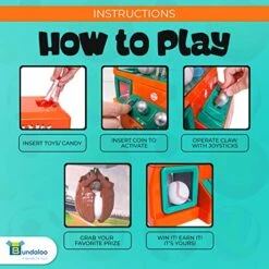 Bundaloo Claw Machine For Kids - Baseball Themed Miniature Candy Grabber With 3 Small Baseball Toys, 30 Reusable Tokens - Electronic Prize Dispenser Toy Party Game For Children