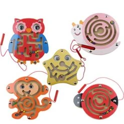 Balacoo Cartoon Magnetic Maze Toy- Owl Shape Maze Board Toy, Magnetic Beads Maze Toy, Wooden Creative Maze Toy, Children Universal Maze Board Toy, Random Color, 16CM