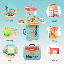 KidEwan Kids Kitchen Playset, 31 Pcs Pretend Play Kitchen Mini Suitcase With Cooking Accessories Little Chef Educational Toy Cookware For Toddlers Boys Girl Ages 3 4 5 6 7 8 -Folkmanis Toys Shop 51ti4FkyqNL