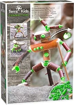 HABA Terra Kids Connectors Backyard Craft Kit Figures - 66 Piece Set With Plastic Connecrtors, Cork & Hand Drill - Add Wood From Nature - Ages 8+