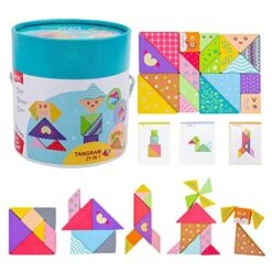 21pcs Wooden Pattern Blocks For Kids Large Size Set Of 3 Wooden Tangrams Puzzles Geometric Shapes Blocks With 20pcs Cards Montessori Learning Educational Toys Brain Teasers For Boys Girls
