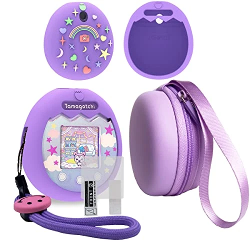 JCHPINE Hard Carrying Case And Silicone Cover Compatible With Tamagotchi Pix Interactive Virtual Pet Game Machine, Screen Film Protector For Tamagotchi Pix Accessories (Purple) 3 JCHPINE Hard Carrying Case And Silicone Cover Compatible With Tamagotchi Pix Interactive Virtual Pet Game Machine, Screen Film Protector For Tamagotchi Pix Accessories (Purple)