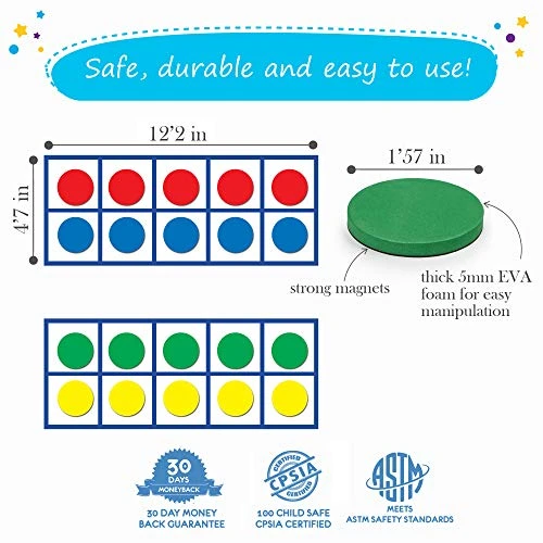 48 PCS Magnetic Ten Frames - Math Manipulatives For Elementary Classroom & Kindergarten - 4 Ten Frames & 44 Magnetic Math Counters For Kids, Math Games For Kindergarten - Jumbo Magnetic Ten Frame Set 5 48 PCS Magnetic Ten Frames - Math Manipulatives For Elementary Classroom & Kindergarten - 4 Ten Frames & 44 Magnetic Math Counters For Kids, Math Games For Kindergarten - Jumbo Magnetic Ten Frame Set - Image 3